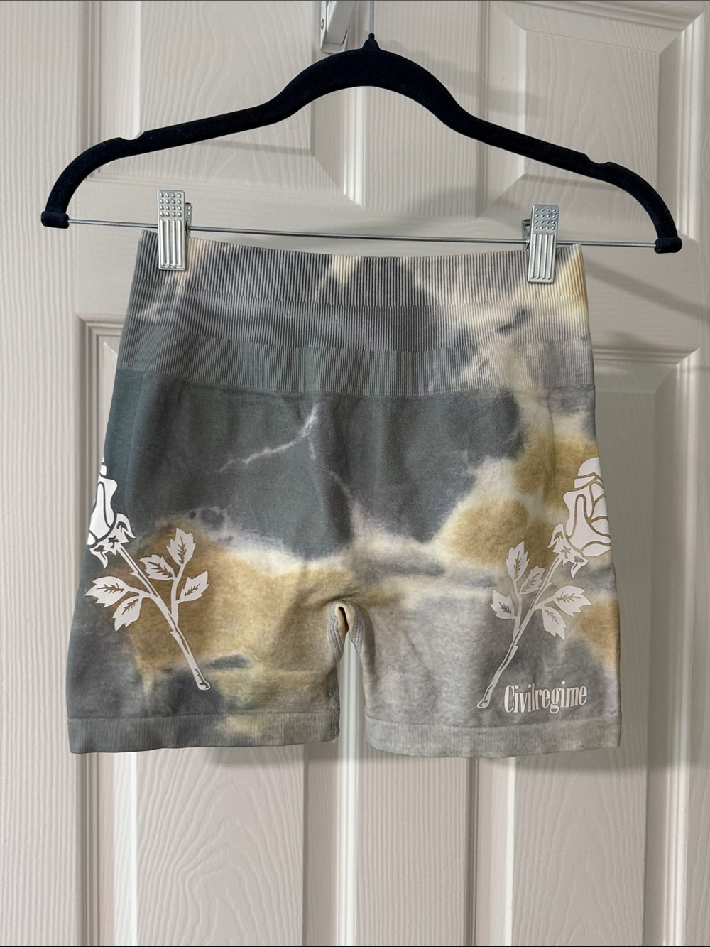 Civil Regime Tie-Dye Rose Print Women’s Bike Shorts - Green/Gray